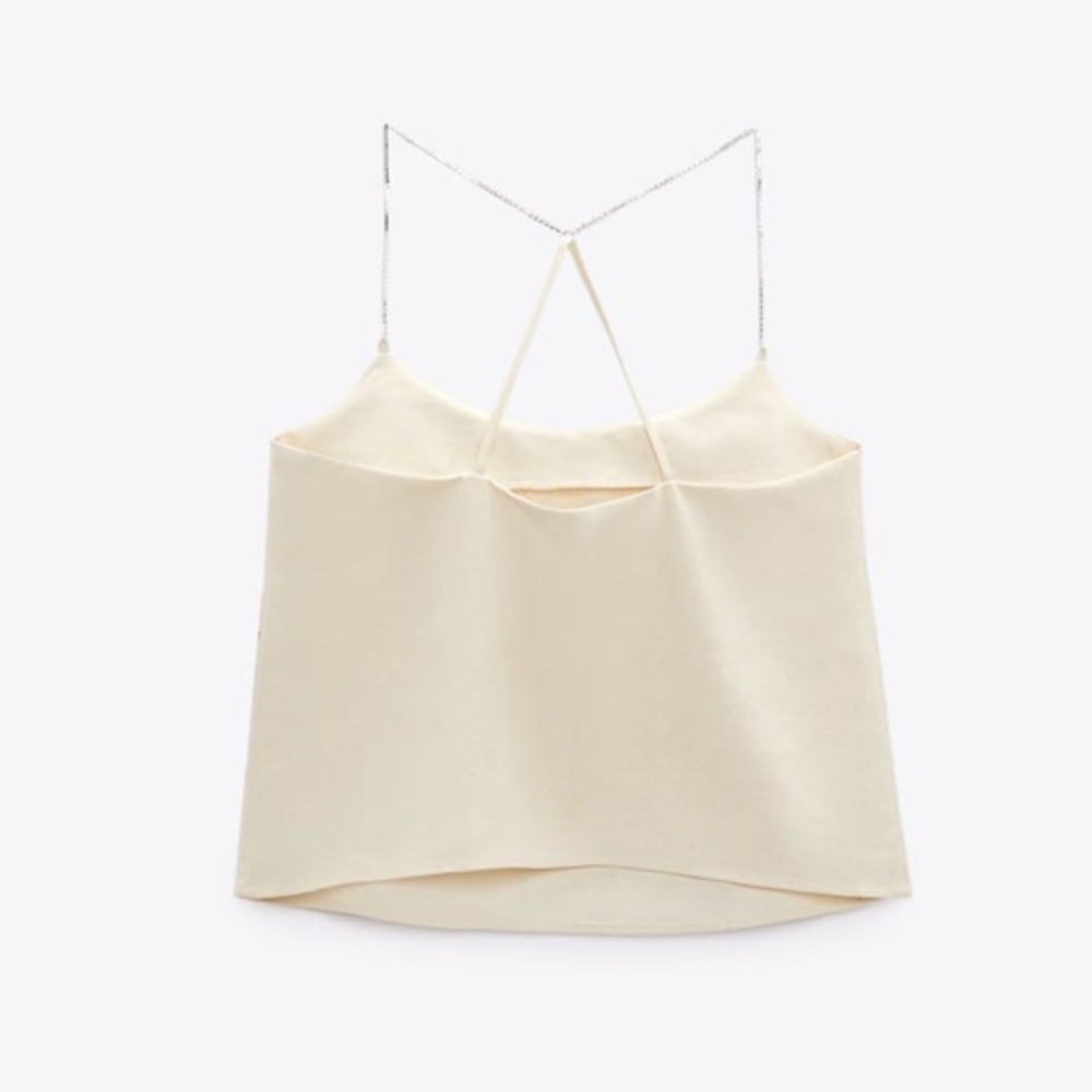 Zara Cream Jewel Appliqué Linen Blend Top - Picture 5 of 7